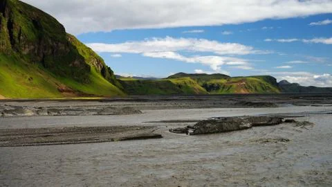 Landscape with Eldgja canyon and spring, south Iceland Stock Photos