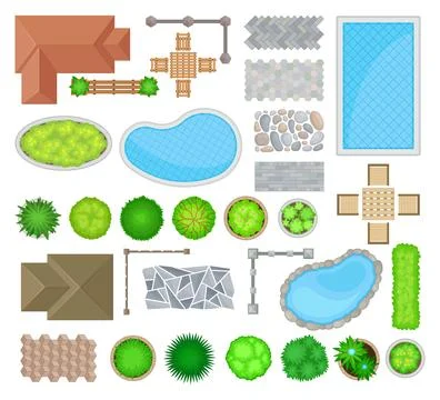 Landscape Elements Design Above View Big Vector Set 스톡 일러스트