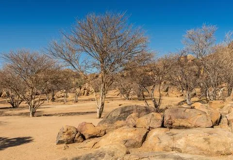 The landscape of the Erongo Mountains in Namibia Stock Photos