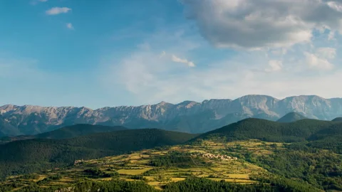 Landscape with fast movement of clouds in the sky, sunlight and shadows.Panning Stock Footage 293095366