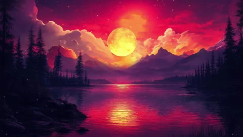 Landscape featuring a sunset over a river, with clouds Stock Footage 302345046