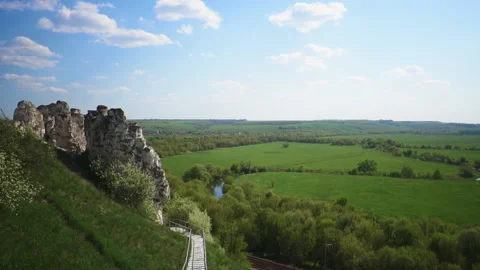 Landscape, field and river, spacious view Stock Footage 200668814