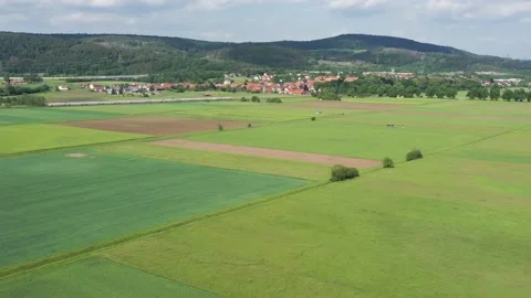 Landscape with field in the werra valley between Hesse and Thuringia Stock Footage 195933473