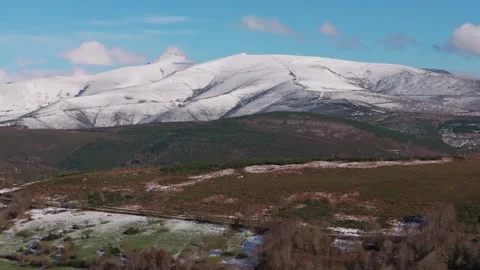 Landscape With Fields And Snowy Mountains Stock Footage 298916541