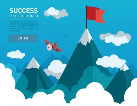 Landscape with flag on the mountain Stock Illustration