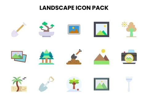 Landscape Flat Bundle Icons Pack Stock Illustration
