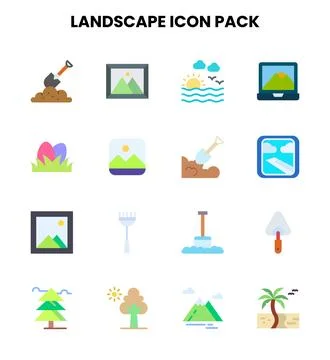 Landscape Flat Collection Icons Pack Stock Illustration
