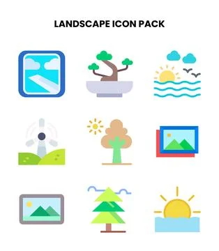Landscape Flat Design Icons Pack Stock Illustration