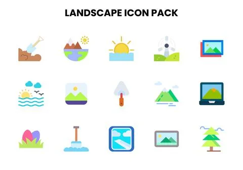 Landscape Flat Icons Pack Stock Illustration