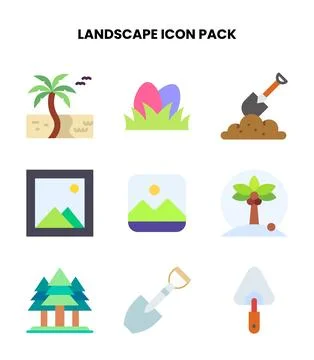 Landscape Flat Scalable Icons Pack Stock Illustration