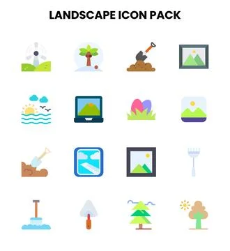 Landscape Flat Set Icons Pack Stock Illustration