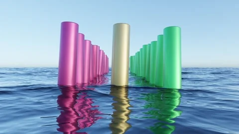 Landscape with floating multicolored columns Stock Footage 342503018