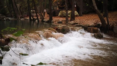 Landscape with flowing water of cascade waterfall at deep tropical rain forest. Stock Footage 101244526