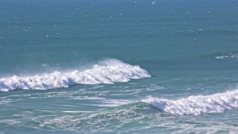 Landscape of foaming waves of the blue sea Stock Footage 236734961