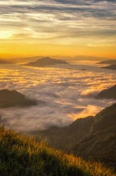 Landscape of Forest fog with mountain backdrop of nature. Foto stock