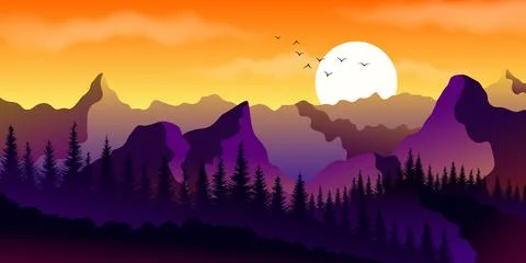 A landscape with a forest, mountains Illustrazione stock