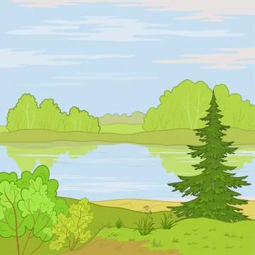 Landscape. Forest river Stock Illustration