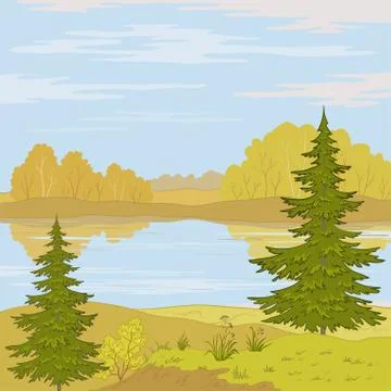 Landscape. Forest river Stock Illustration