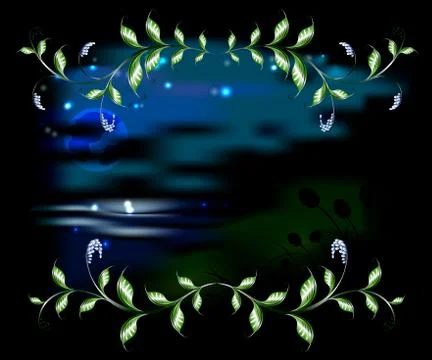 Landscape in the frame of branches with leaves. EPS10 vector illustration Stock Illustration