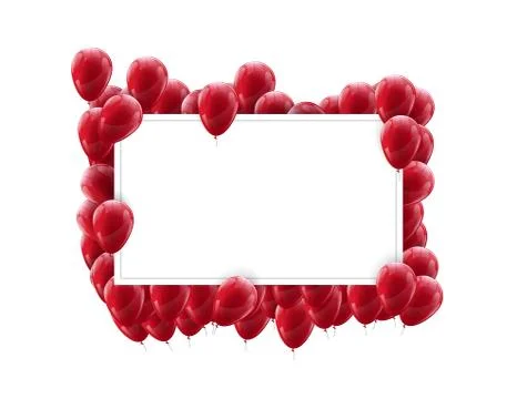 Landscape frame poster mock up with red balloons on a light background. Festi Stock Illustration
