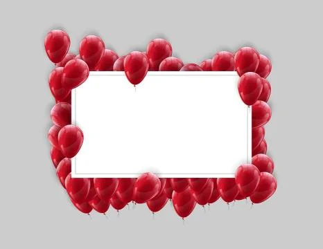 Landscape frame poster mock up with red balloons on a light background. Festi Stock Illustration
