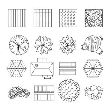 Landscape garden design elements set line Stock Illustration