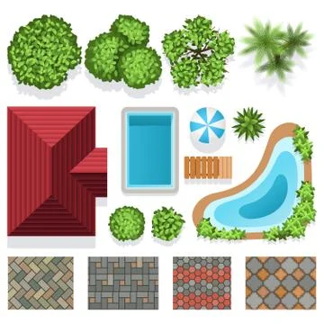 Landscape garden design vector elements top view Stock Illustration