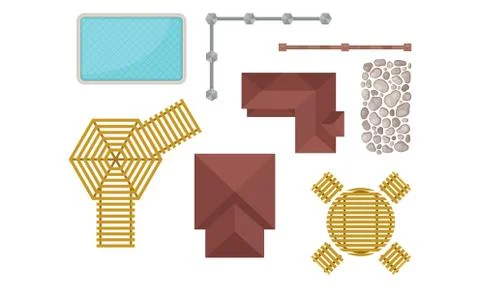 Landscape Gardening and Design Elements with Pebbles and Wooden Garden House Top Stock Illustration