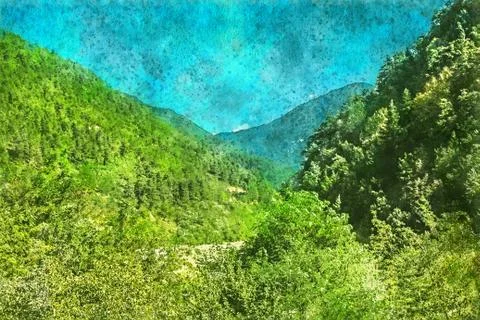 Landscape in Georgia, Hulo. Stock Illustration