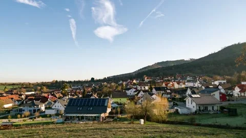 Landscape of German townscape at the foot of mountain in spring, time-lapse Stock Footage 145679169