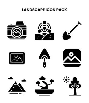 Landscape Glyph Graphics Icons Pack Stock Illustration