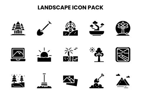 Landscape Glyph Graphics Icons Pack Stock Illustration