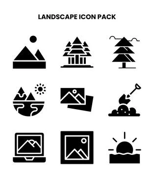 Landscape Glyph Icons Pack Stock Illustration