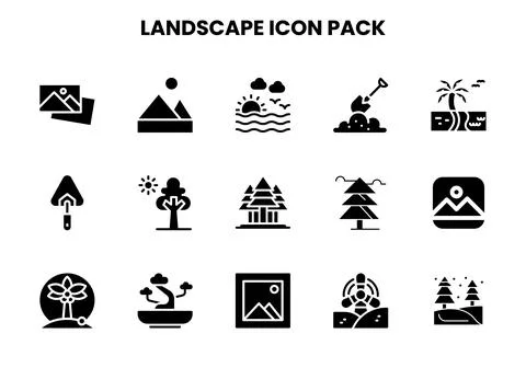 Landscape Glyph Vector Icons Pack Stockillustratie