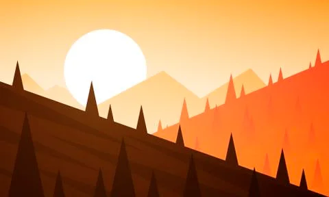 Landscape graphic of mountains at sunset Stock Illustration
