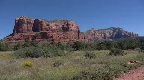 Landscape of Grass and Red Rocks in Sedona Stock Footage 46559815