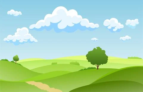 Landscape green fields and cloud . Stock Illustration