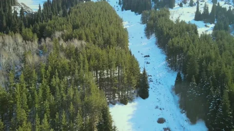 Landscape from the height of a quadcopter in the mountains in winter. Stock Footage 148489565