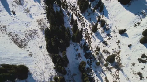 Landscape from the height  in the winter mountains over the river. Stock Footage 148489574