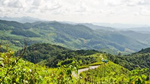 Landscape high mountain range at viewpoint doi mae u ko Stock Photos