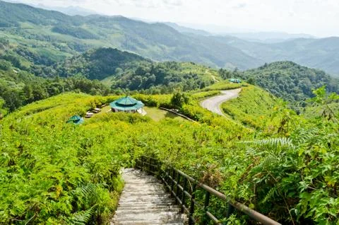 Landscape high mountain range at viewpoint doi mae u ko Stock Photos