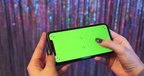 Landscape horizontal phone mobile mockup green screen chroma key display Video stock 150210879