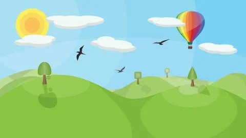 Landscape with Hot Air Balloon Stock Photos