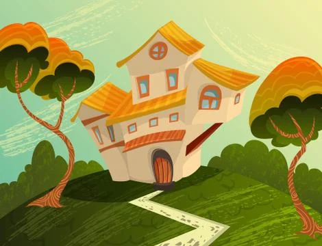 Landscape with house and trees Stock Illustration