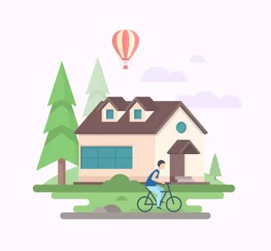 Landscape with a house - modern flat design style vector illustration Ilustración de archivo