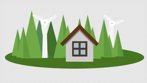 Landscape of a house with a windmill. Wind power generation. Stock Footage 303401930