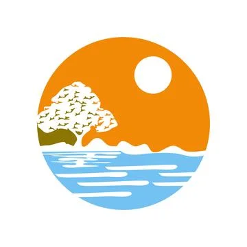 Landscape icon logo design template Stock Illustration