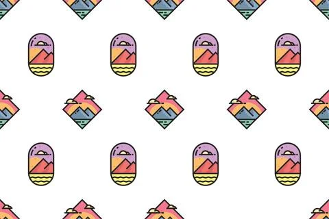 Landscape icon seamless pattern background template 스톡 일러스트