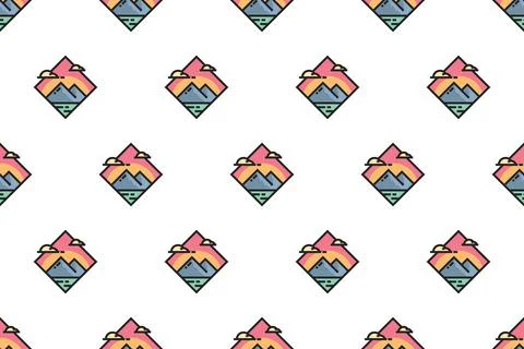 Landscape icon seamless pattern background template 스톡 일러스트