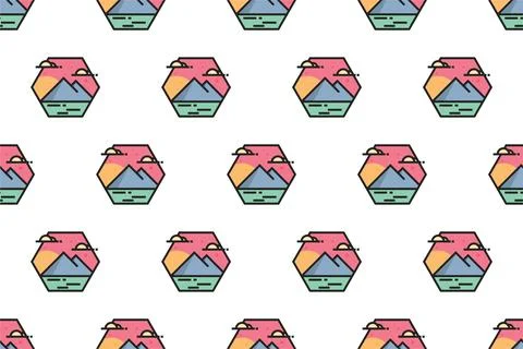 Landscape icon seamless pattern background template 스톡 일러스트